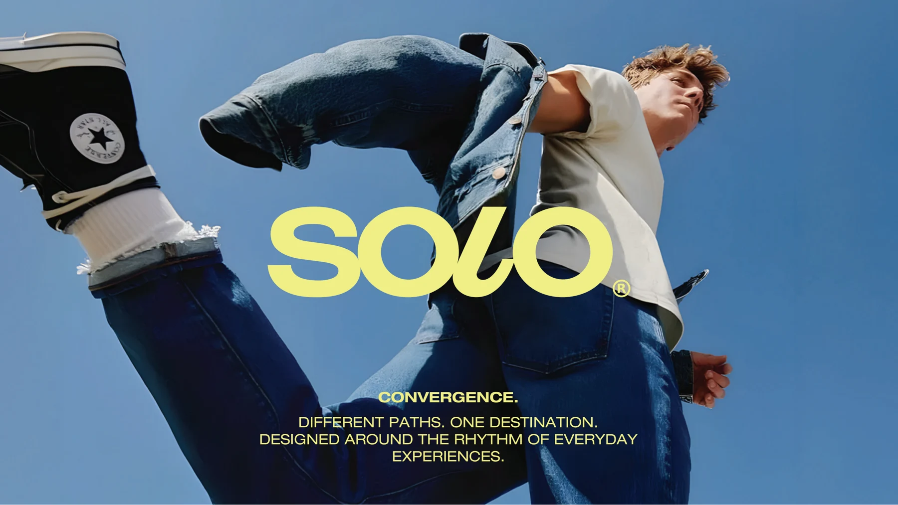 SOLO campaign portrait with the yellow wordmark