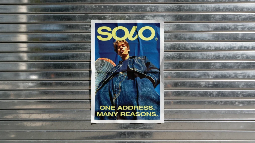 SOLO campaign poster on a metal door