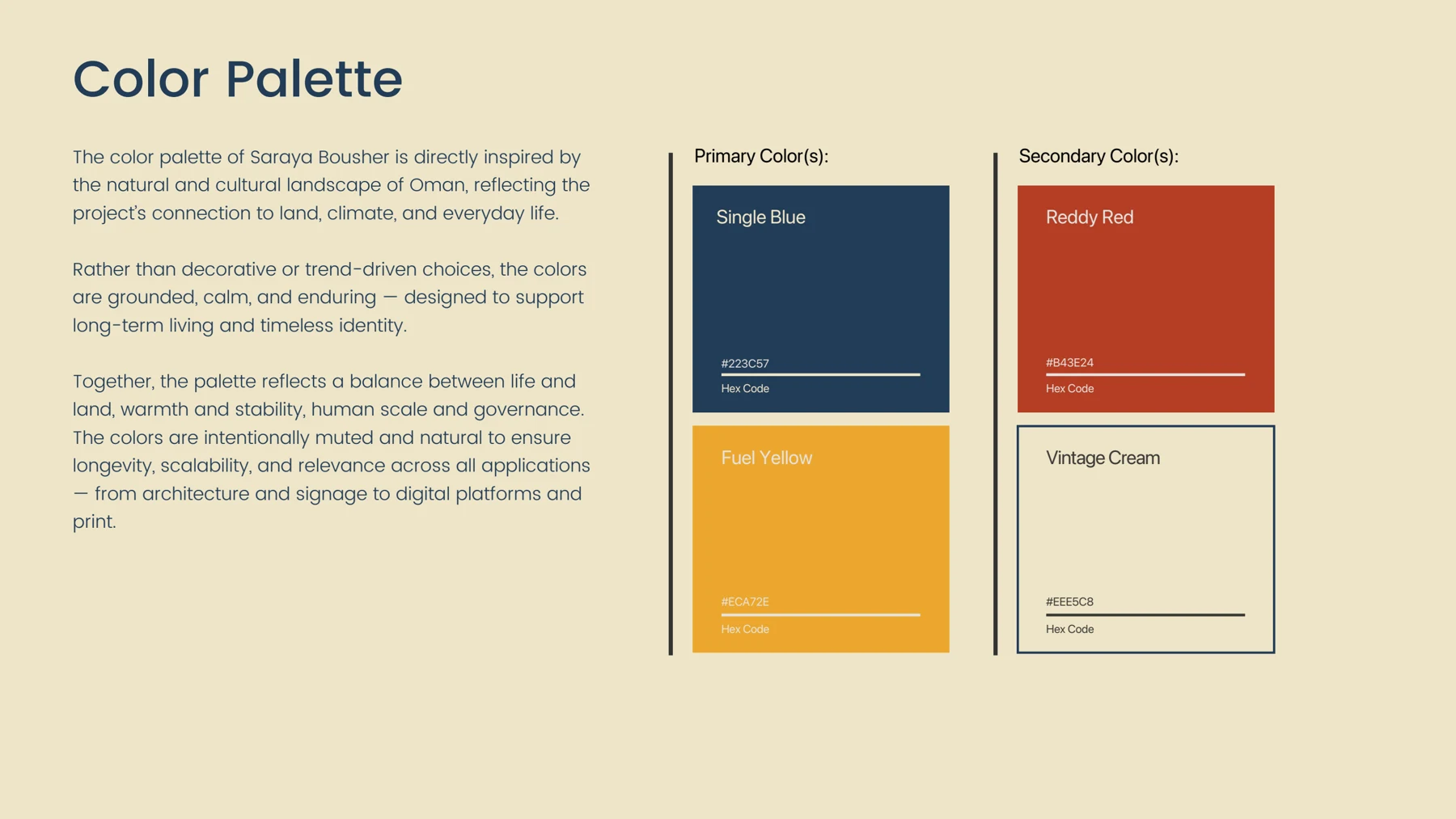 Saraya Bousher blue yellow red and cream color palette